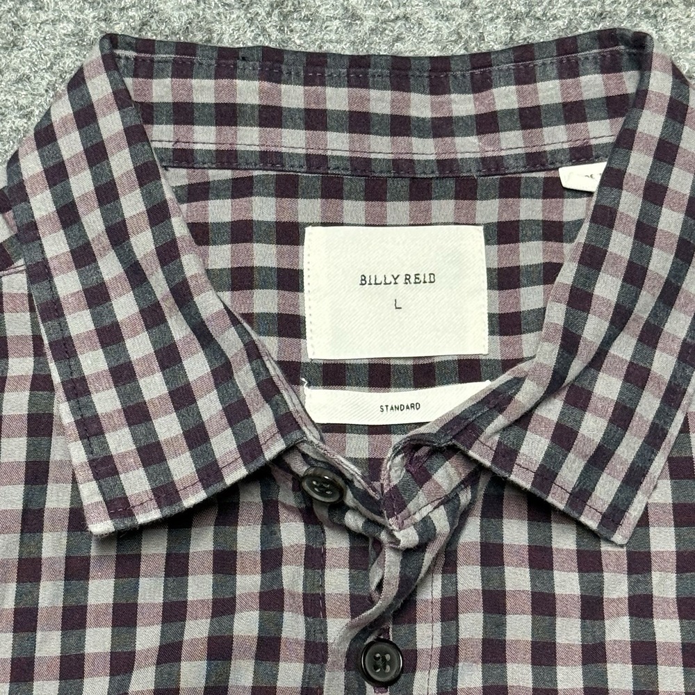 Billy Reid Shirt Mens Large Purple Check Plaid Long Sleeve Button Down